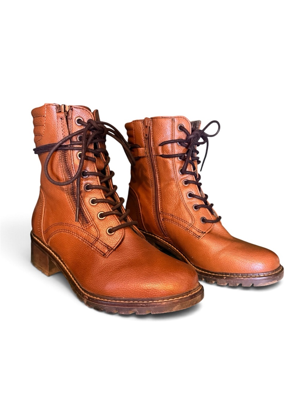 Women's Tan Lace-Up Leather Combat Boots